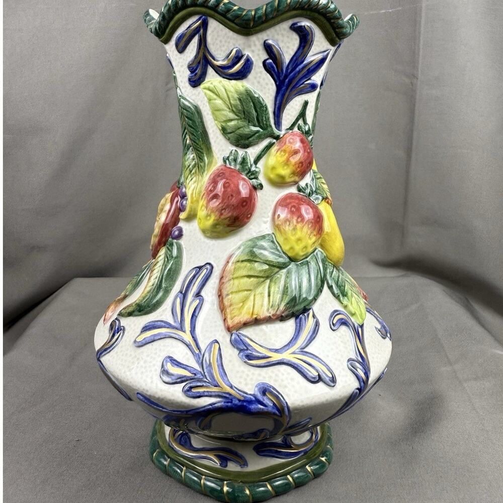 Fitz & Floyd Florentine Vase Fruit Cherries Pears Vintage 9”